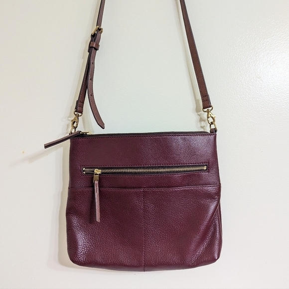 Fossil Pebble Leather Burgundy Crossbody Bag 10 1/2" x 9" x 2" - Picture 2 of 10